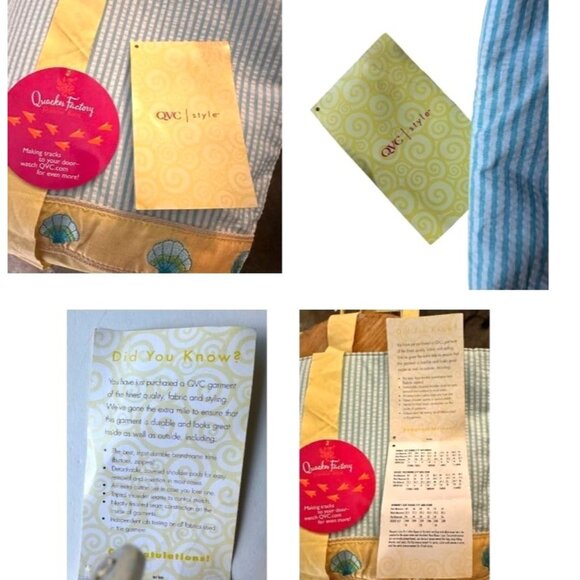 Quacker Factory Resort Blue White Seersucker Seashell Tote Bag Yellow Tr… - Picture 11 of 13